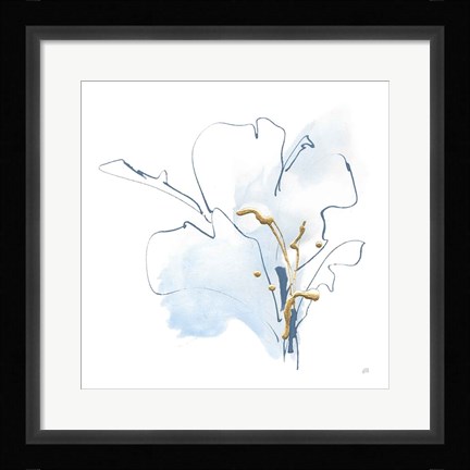 Framed Blue and Gold Floral I Print