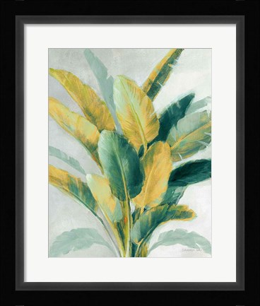 Framed Greenhouse Palm II Teal Green and Gold Crop Print