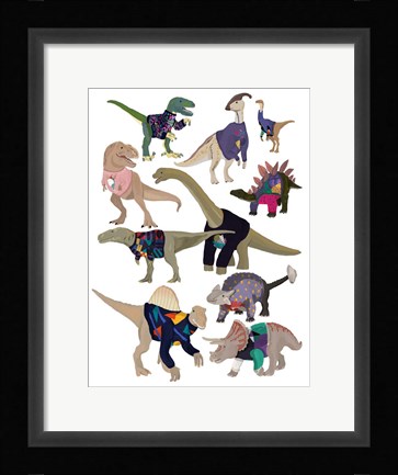 Framed Dinosaurs in 80's Jumpers Print