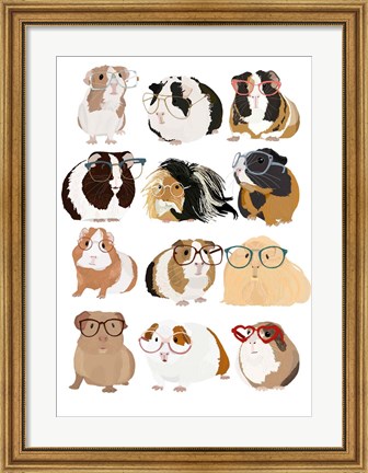 Framed Guinea Pigs In Glasses Print