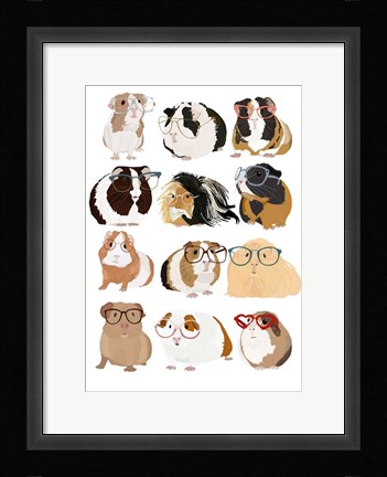 Framed Guinea Pigs In Glasses Print