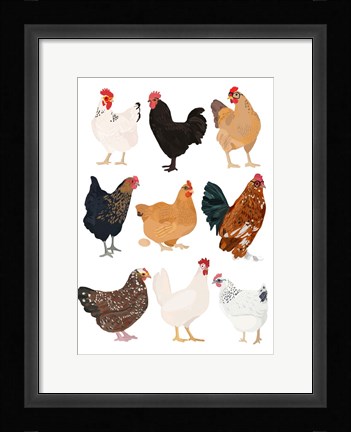 Framed Hens In Glasses Print