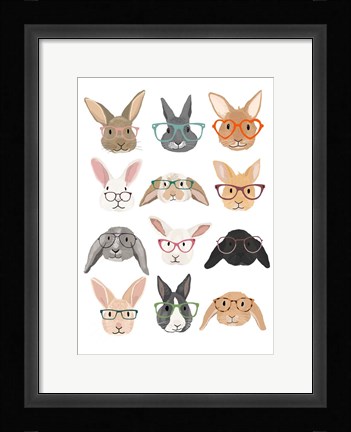 Framed Rabbits in Glasses Print