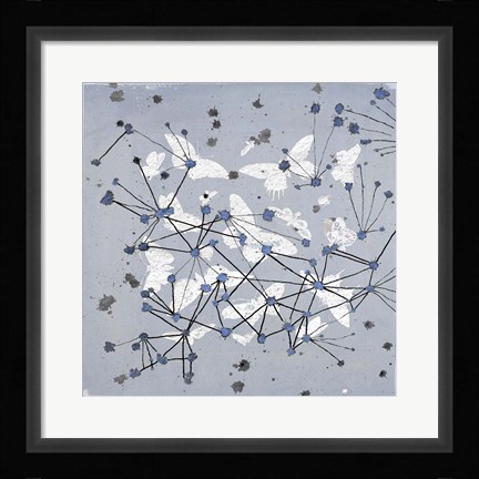 Framed 19th Century Butterfly Constellations in Blue I Print
