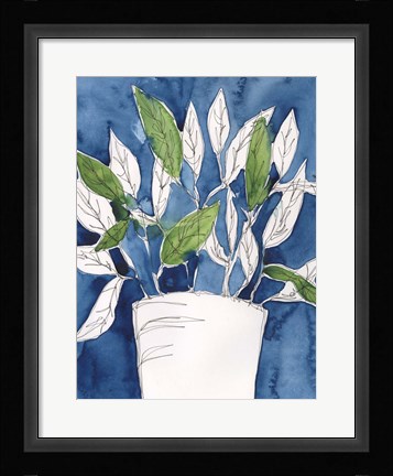 Framed Green Leaves in Pots I Print