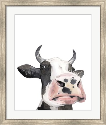 Framed Watercolor Cow Portrait I Print