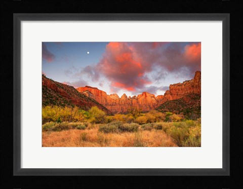 Framed Temple Sunrise &amp; Moon Print