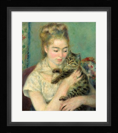 Framed Woman with Cat (Femme au chat), 1875 Print