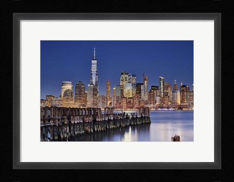 Framed Manhattan Skyline at night Print