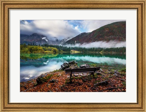 Framed Bench by the Lake Print