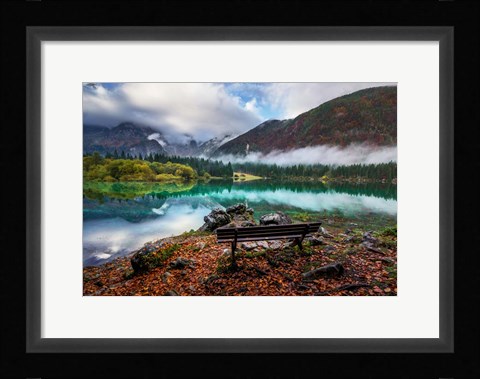 Framed Bench by the Lake Print
