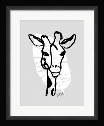 Framed Inked Safari Leaves III-Giraffe 1 Print