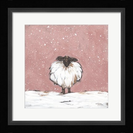 Framed Pastel Pink Winter Sheep Print