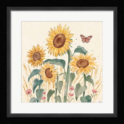 Framed Sunflower Season III Bright Print