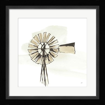 Framed Windmill III Neutral Print