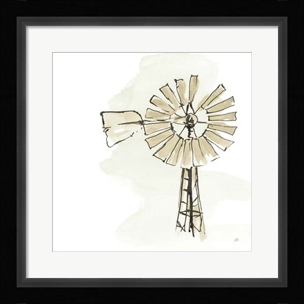 Framed Windmill I Neutral Print