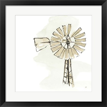 Framed Windmill I Neutral Print