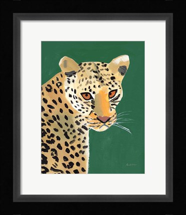 Framed Colorful Cheetah on Emerald Print