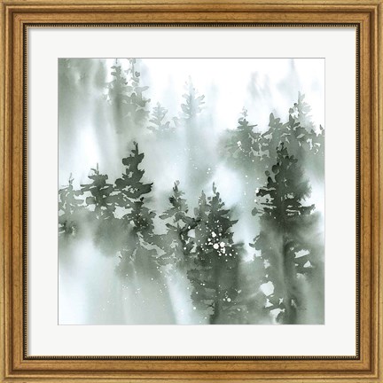 Framed Misty Forest I Green Print