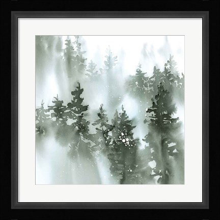 Framed Misty Forest I Green Print