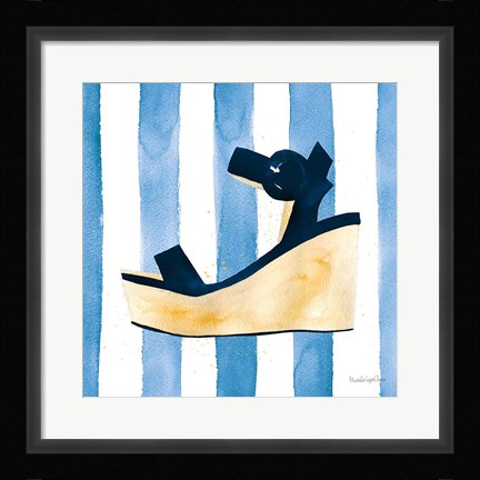 Framed Beach Glam VII v2 Navy on Stripes Print