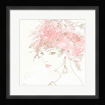 Framed Floral Figures II Pink Gold Sq Print