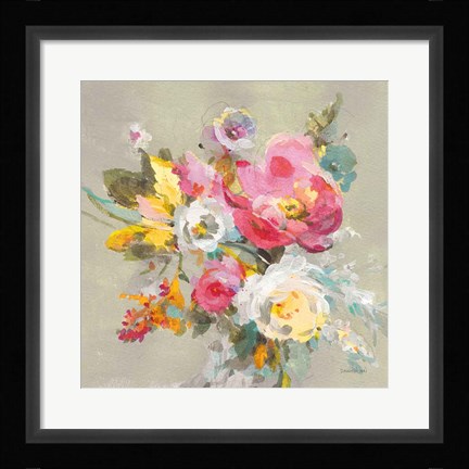Framed Windblown Blooms II Yellow Gray Print