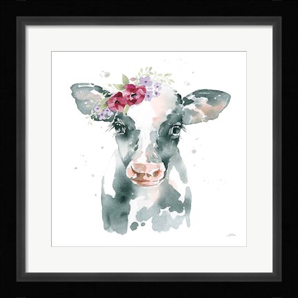 Framed Floral Cow Pink Sq Print