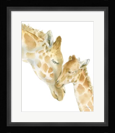 Framed Giraffe Love on White Print
