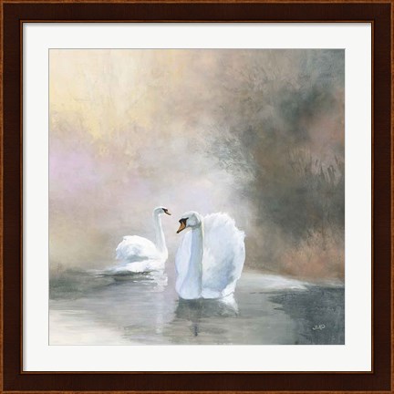 Framed Swans in Mist Print