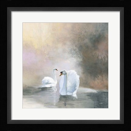Framed Swans in Mist Print