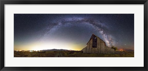 Framed Milky Way panorama over old barn Print