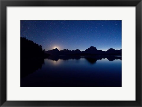 Framed Moon Set Starry Teton Reflection Print