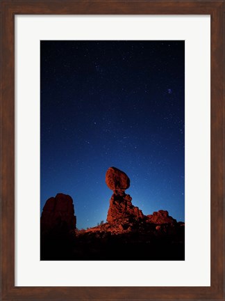 Framed Moonglow Behind balanced rock Print