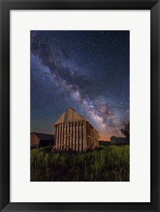 Framed Milky Way over Vintage Wooden Granary Print