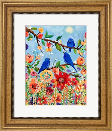 Framed Bluebird Sand Blossoms Print
