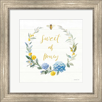 Framed Bees and Blooms - Sweet As Honey Wreath Print