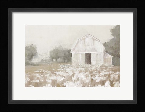 Framed White Barn Meadow Neutral Crop Print
