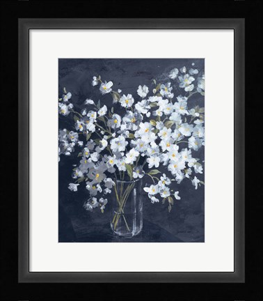 Framed Fresh White Bouquet Indigo Crop Print