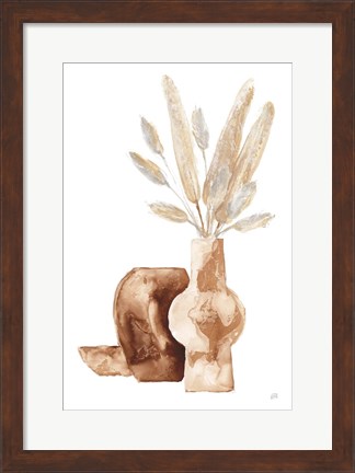 Framed Earthy Vase Gray Bunny Tail Print