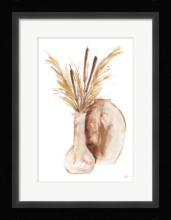 Framed Earthy Vase Cattails Print