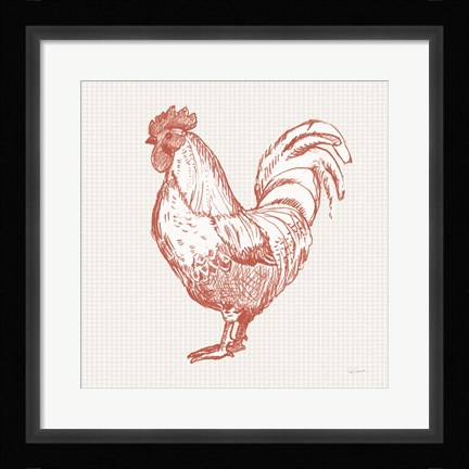 Framed Cottage Rooster II Red Print