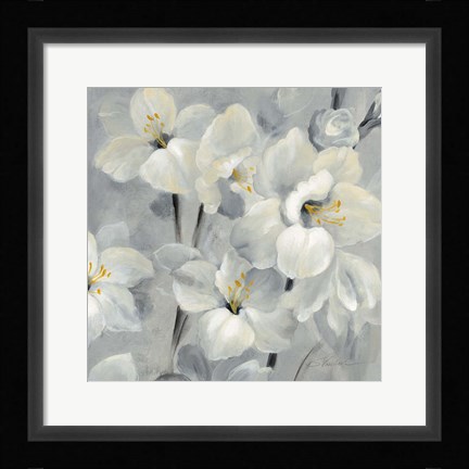 Framed Flowers on Gray II Print
