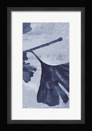 Framed Ginkgo Branch in Blue III Print