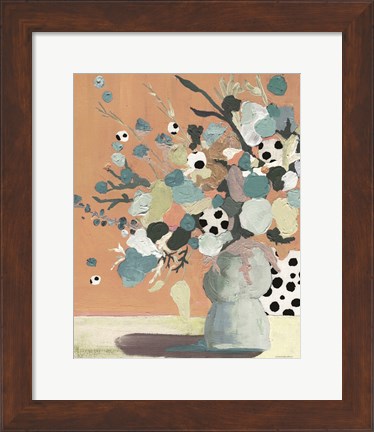 Framed Peach Polka Dot Floral Print