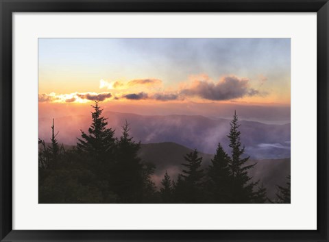 Framed Foggy Mountain Sunrise Print