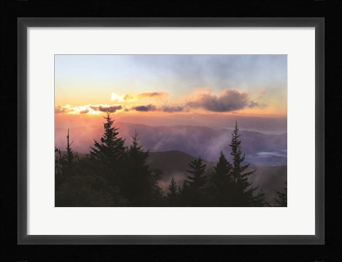 Framed Foggy Mountain Sunrise Print