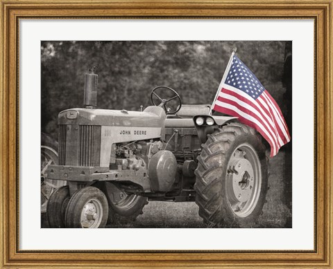 Framed Tractor with American Flag Print