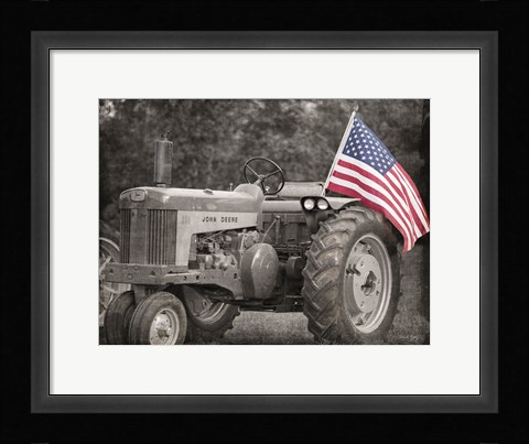 Framed Tractor with American Flag Print