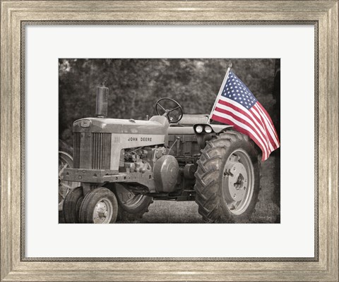 Framed Tractor with American Flag Print